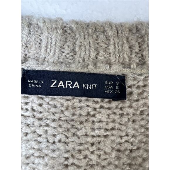 Zara Women's Tan Beige Alpaca Wool Knit Butterfly Sequin Beaded Sweater small - Picture 5 of 12